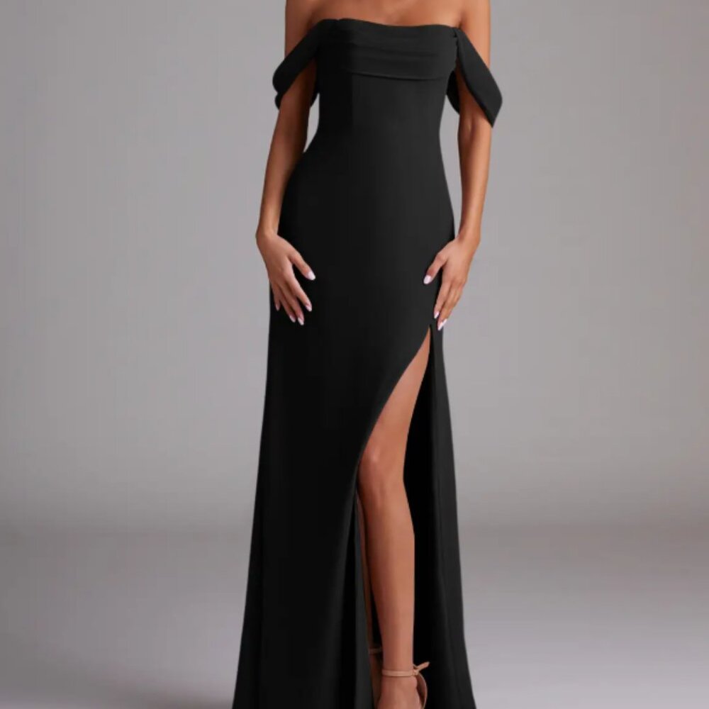 Azazie Saige Black A-Line Off the Shoulder Chiffon Convertible Dress 00